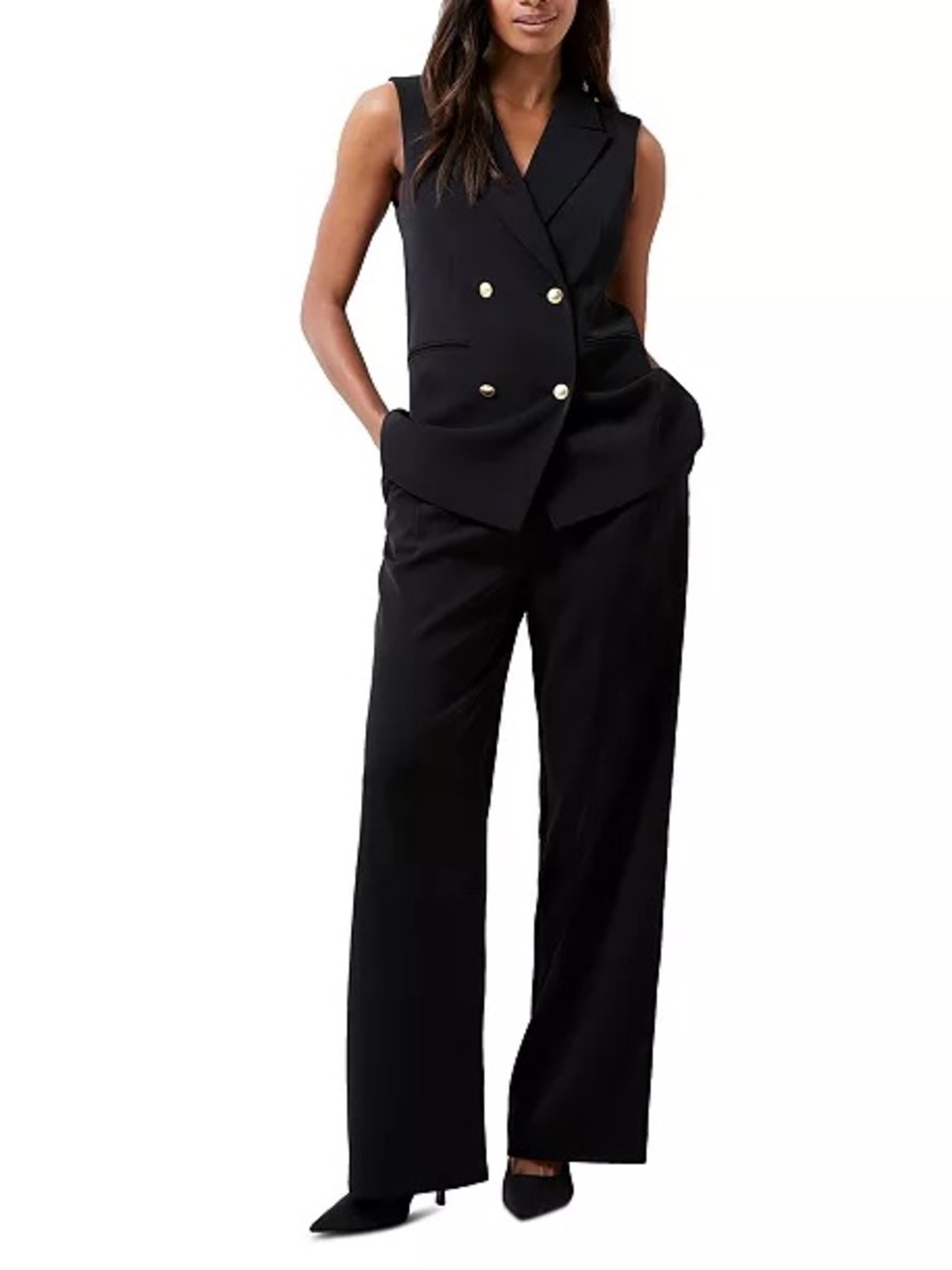 French connection Sleeveless Double-Breasted Black Vest